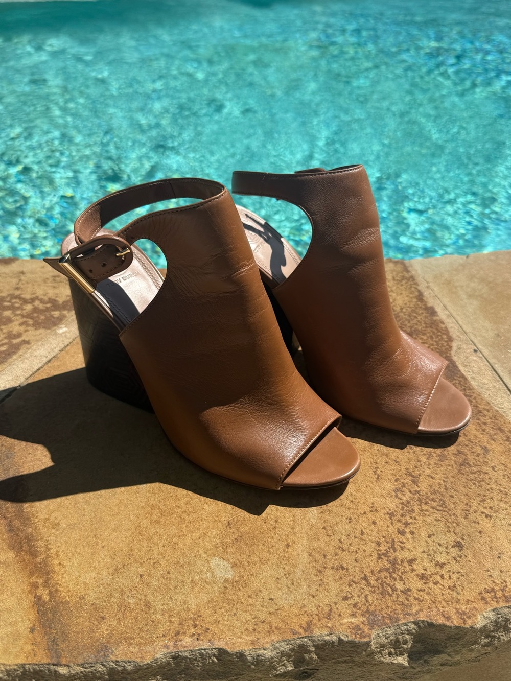 Tory Burch Brown Leather Wedge Sandals with Ankle Strap